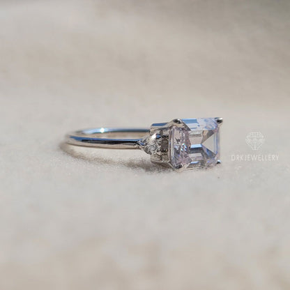 Three Stone East West Emerald Cut Gold Diamond Ring