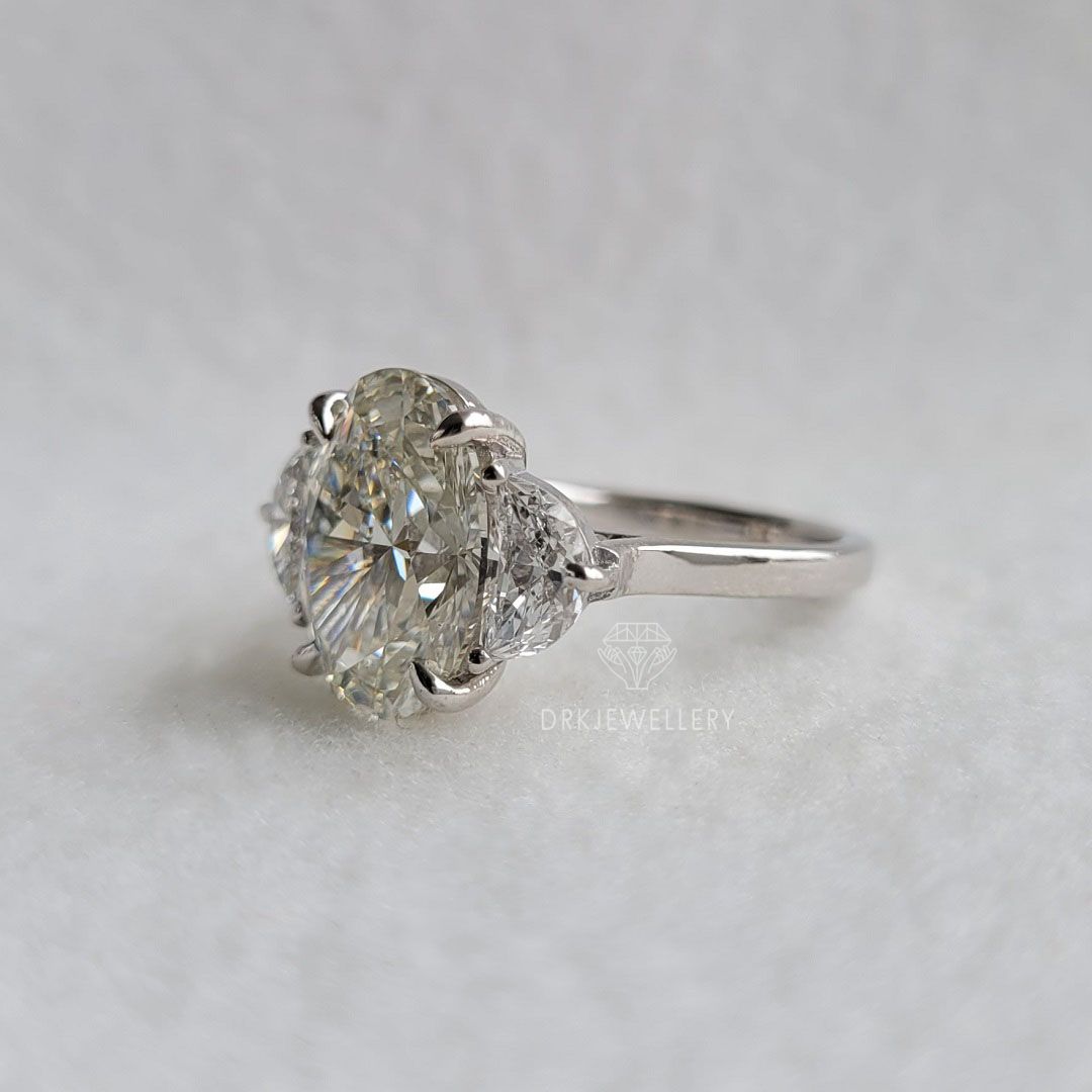 Oval & Half Moon Cut Moissanite Engagement Gold Ring