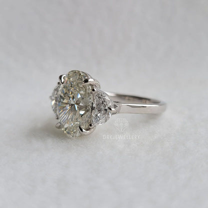 Oval & Half Moon Cut Moissanite Engagement Gold Ring
