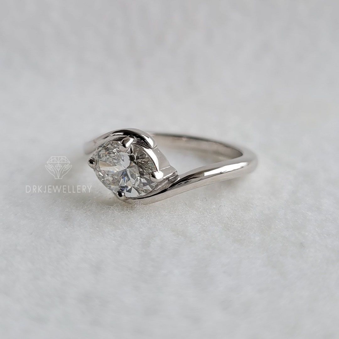 Bypass Style Oval Cut Lab Grown DIamond Engagement 14K Gold Ring