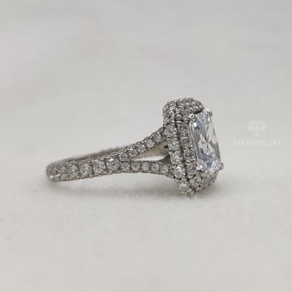 Art Deco Radiant Cut Moissanite Pave Set Ring