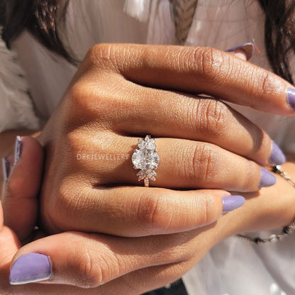 Oval & Marquise Cut Lab Grown Diamond Gold Cluster Ring