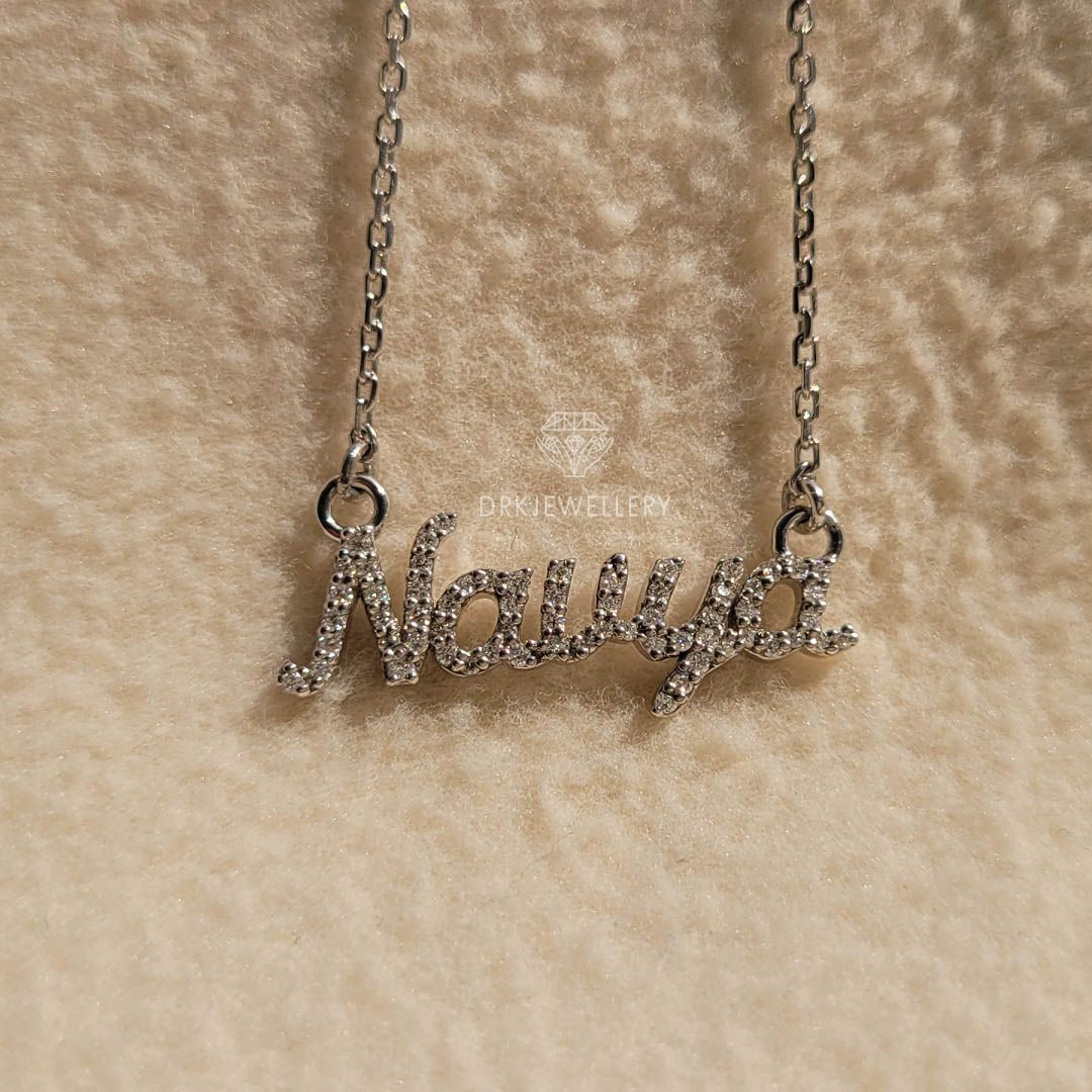 Name Latter Diamond 14K White Gold Custom Pendant
