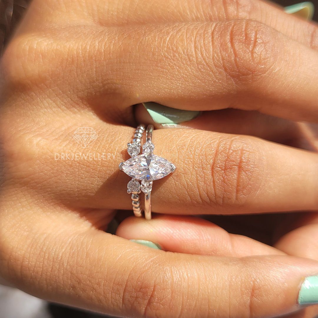 Round Cut Diamond Gold Beaded Ring Spacer
