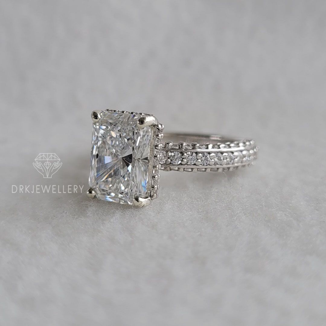Vintage Style Radiant Cut Hidden Halo Moissanite Ring