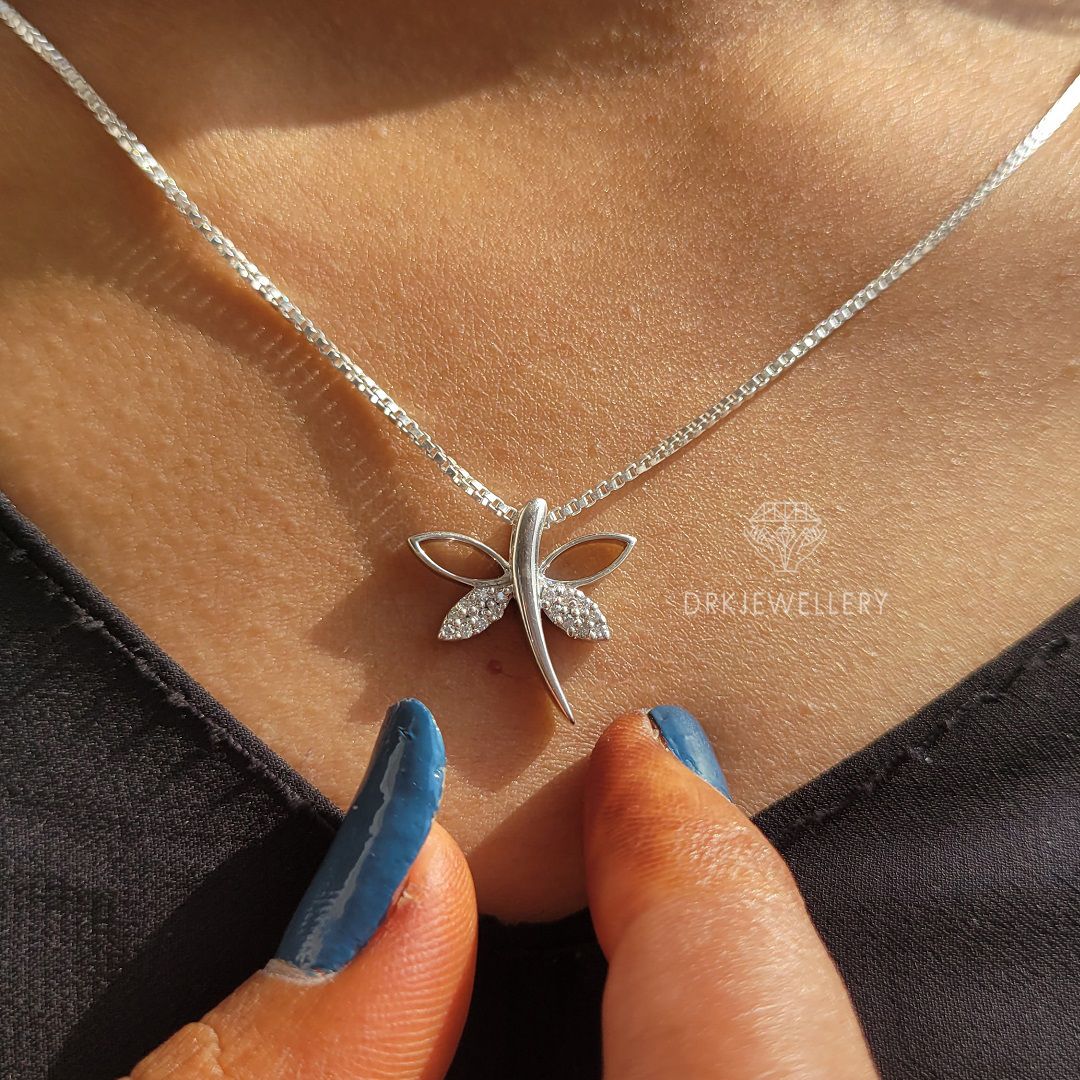 Butterfly Shape Round Cut Lab Grown Diamond 14K Gold Pendant
