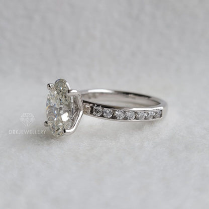 Oval Cut Moissanite Channel Setting Gold Engagement Ring