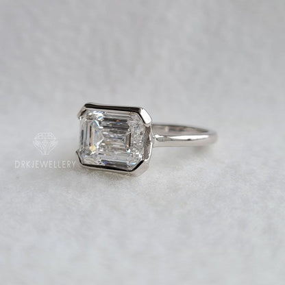 5 Ct East West Emerald Cut Lab Grown Diamond Engagement Ring