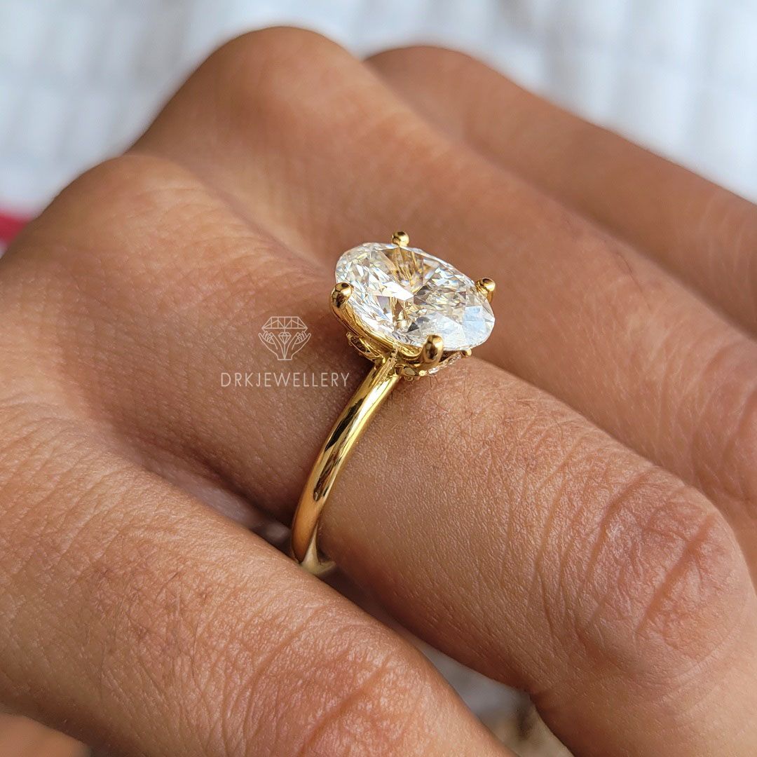 Oval Cut Moissanite Hidden Halo Gold Engagement Ring