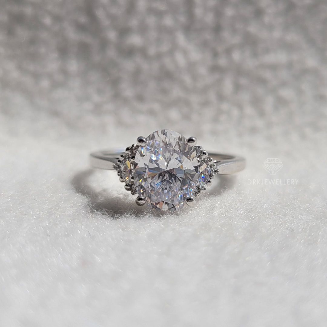 1.5 Ct Oval Cut Moissanite Cluster Engagement Ring