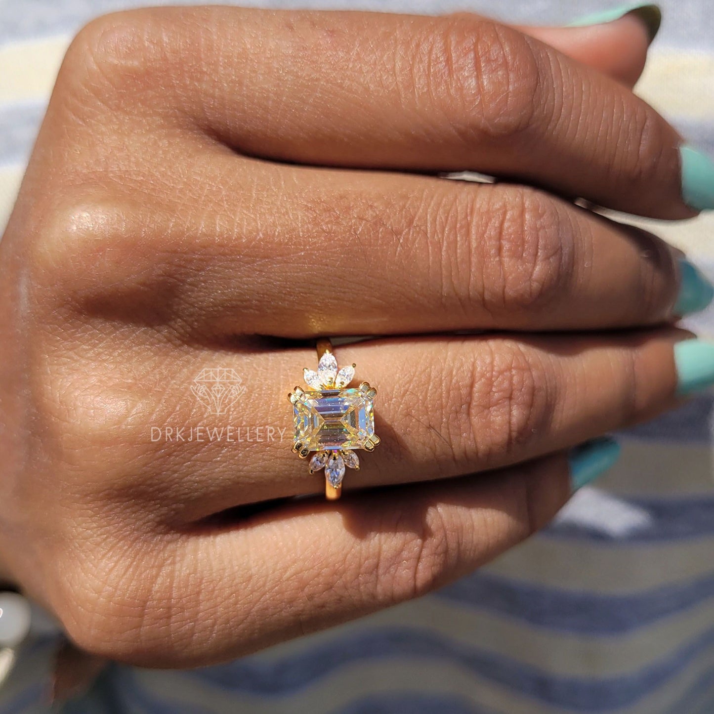 Emerald Cut Cluster Set Moissanite Ring