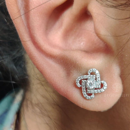 Unique Round Pave Set Lab Diamond Ear Studs In 14K Gold