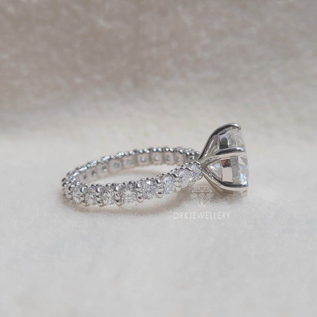Unique Round Cut Moissanite U-Prong Set Eternity Ring