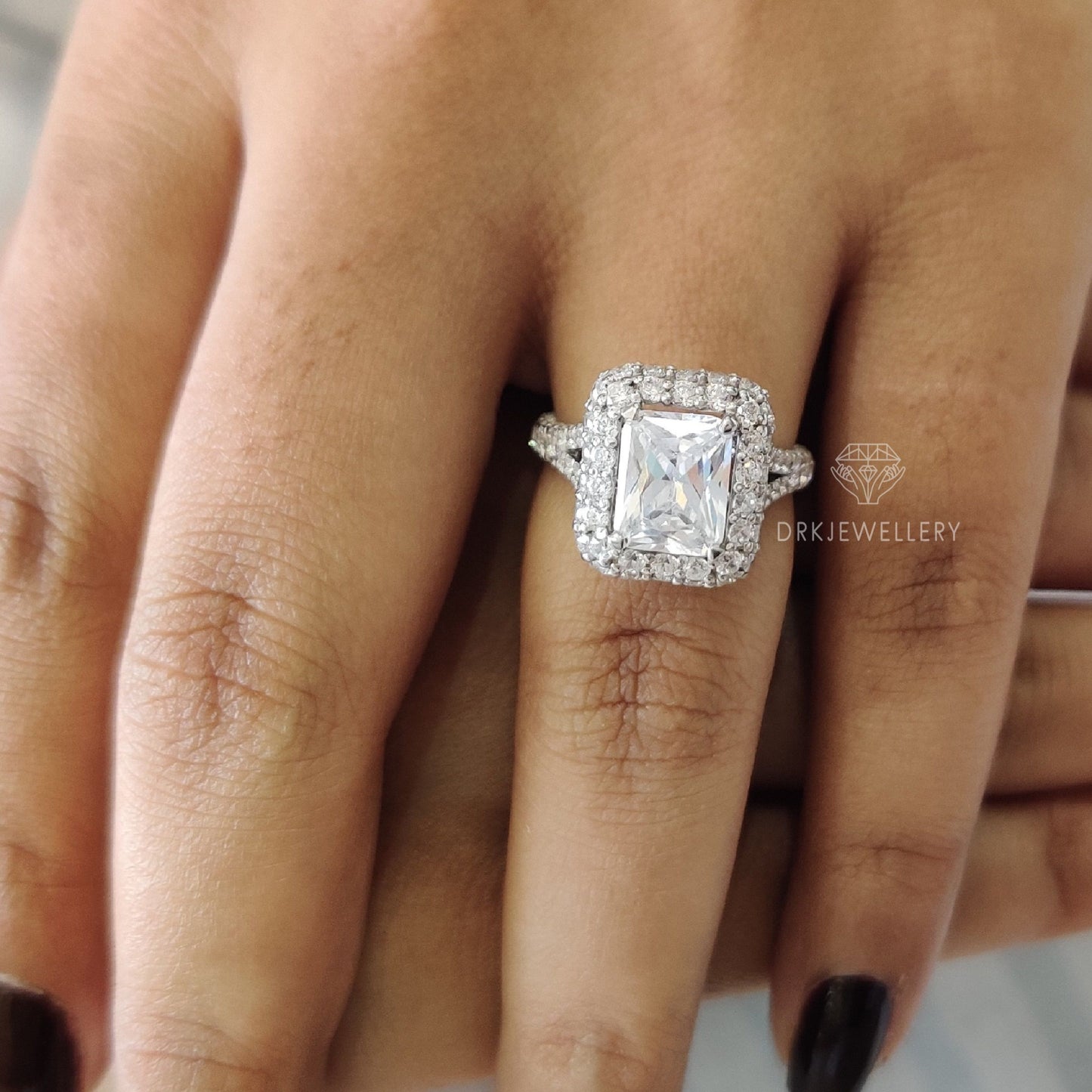 Art Deco Radiant Cut Moissanite Pave Set Ring