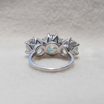 Old European Cushion Cut Moissanite 3 Stone Ring