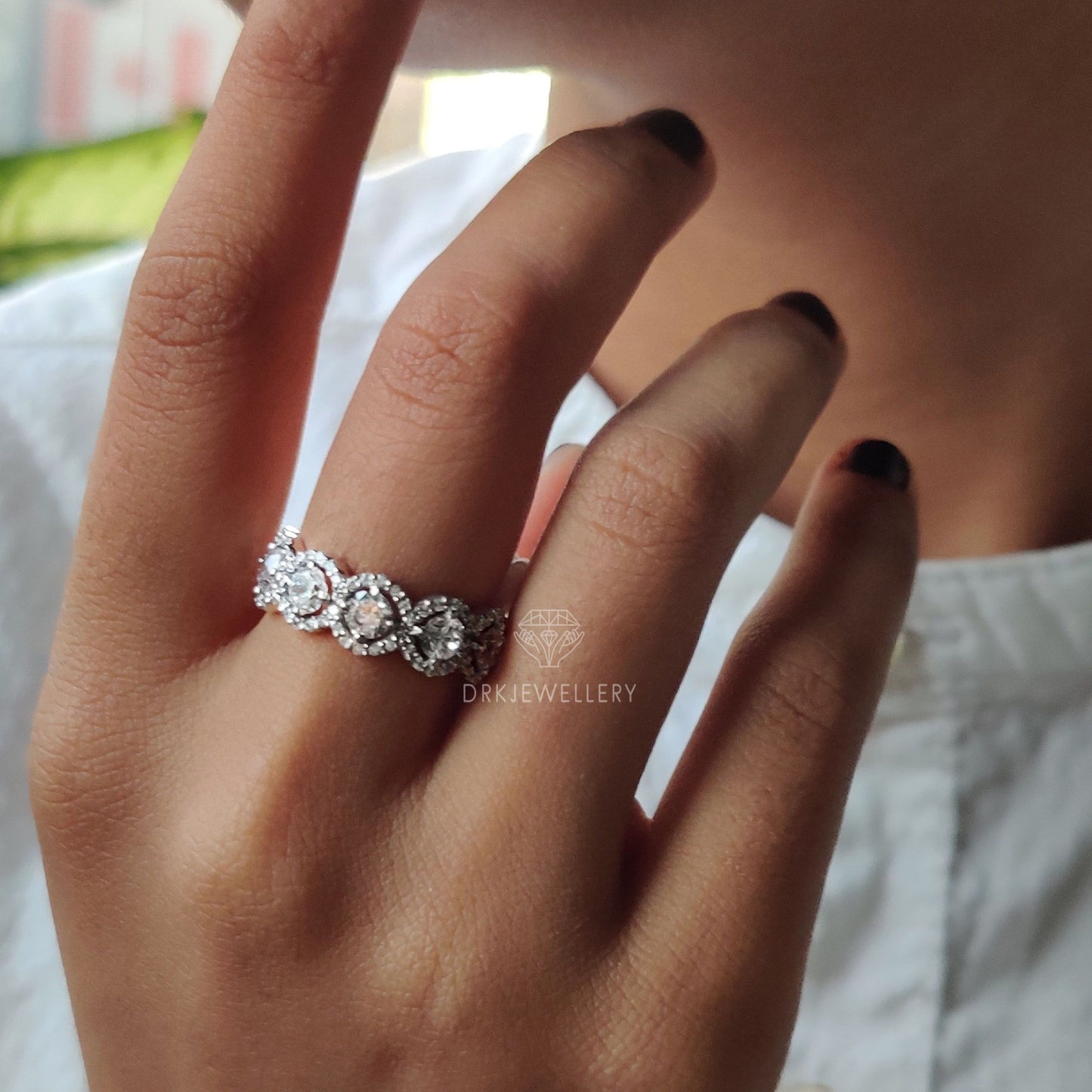 Round Cut Halo Moissanite Eternity Gold Wedding Band