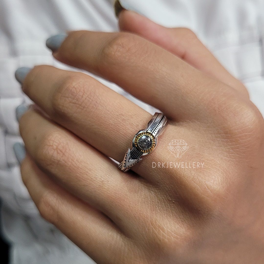 Round Cut Salt & Papper Diamond Two Tone Gold Men's Ring