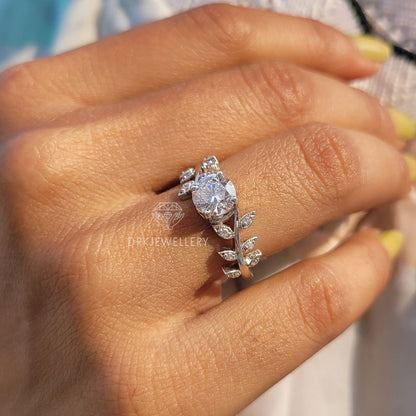 Nature Inspired Round Cut Lab Grown Diamond Leaf Style Ring