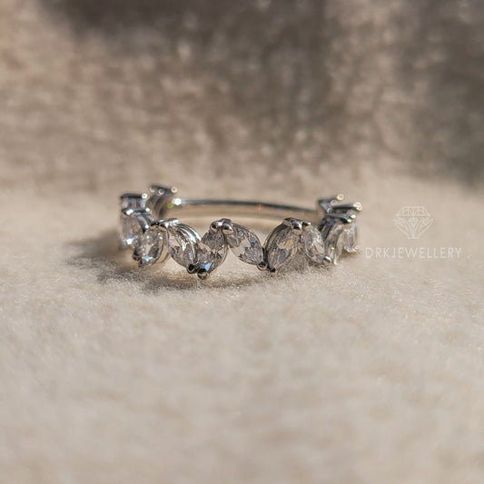 Marquise Cut Lab Grown Diamond ZigZag Style Gold Band