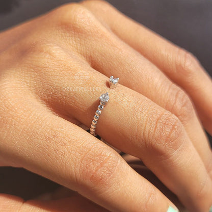 Round Cut Diamond Gold Beaded Ring Spacer