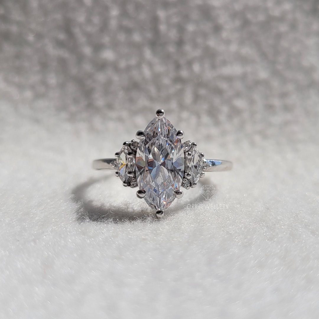 14K Gold Vintage Marquise Cut Moissanite Three Stone Ring