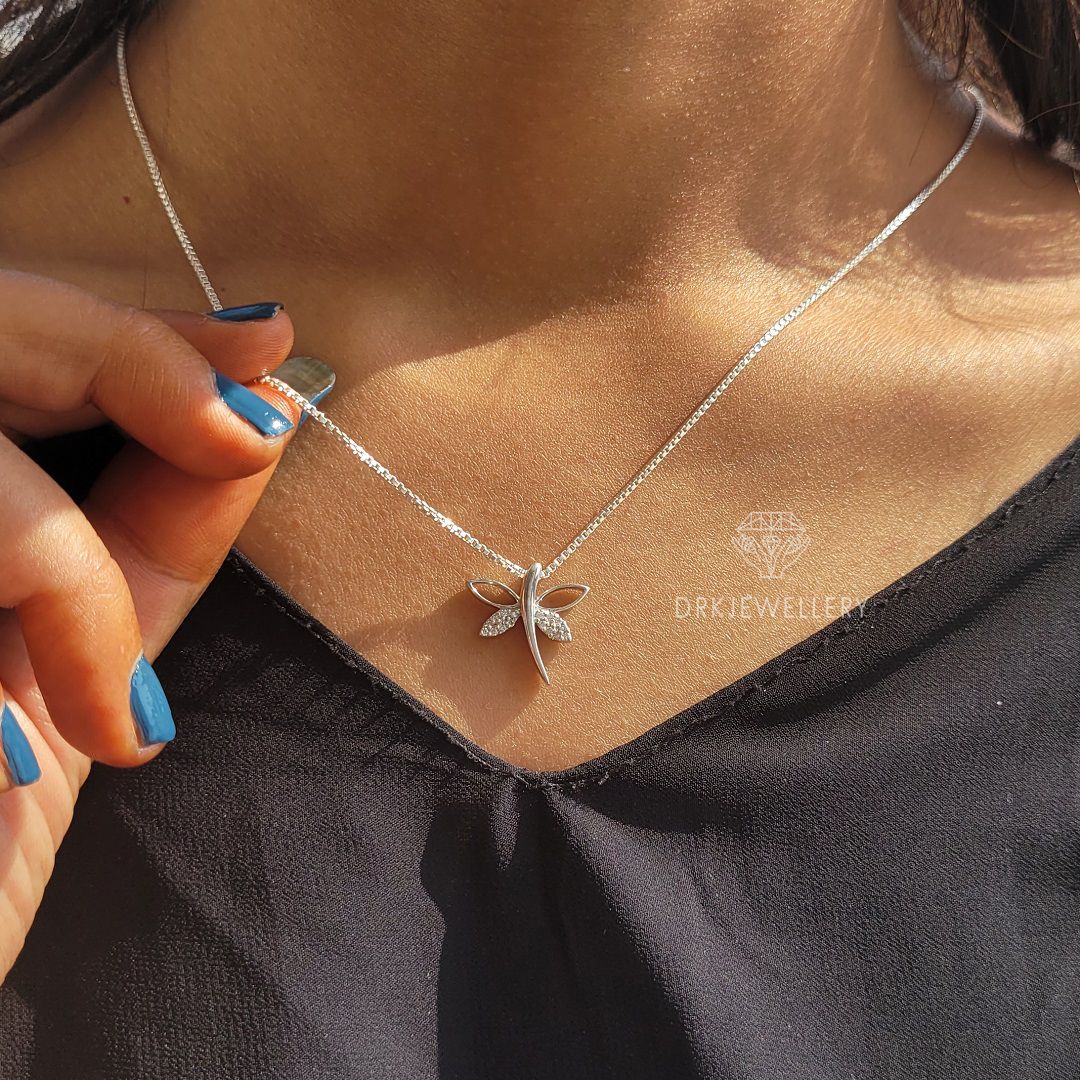 Butterfly Shape Round Cut Lab Grown Diamond 14K Gold Pendant