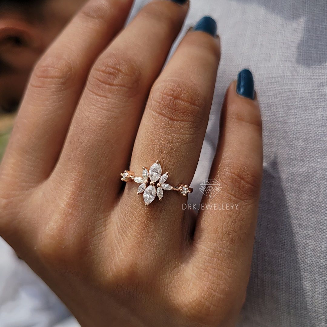 Round & Marquise Cut Lab Grown DIamond Cluster Ring