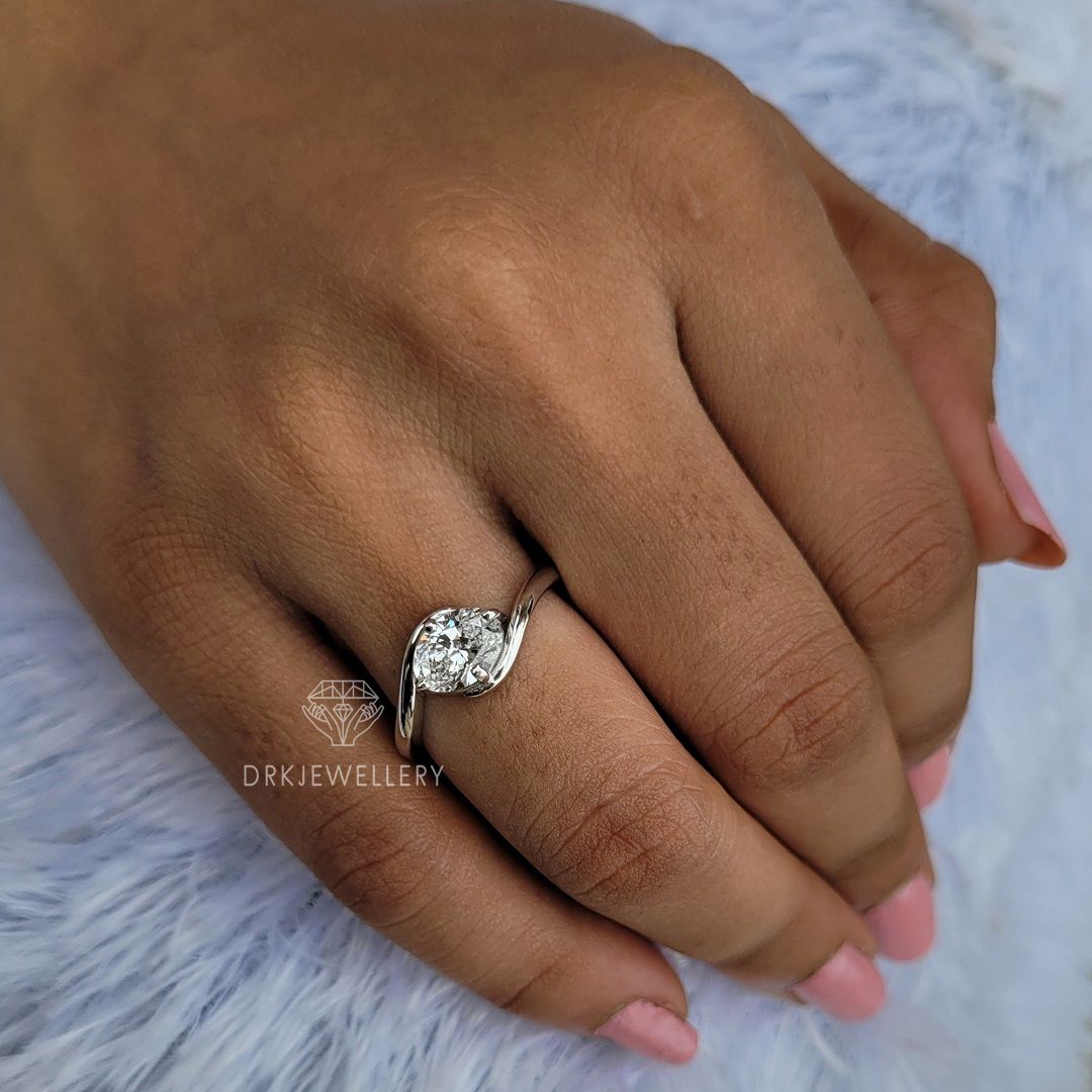 Bypass Style Oval Cut Lab Grown DIamond Engagement 14K Gold Ring