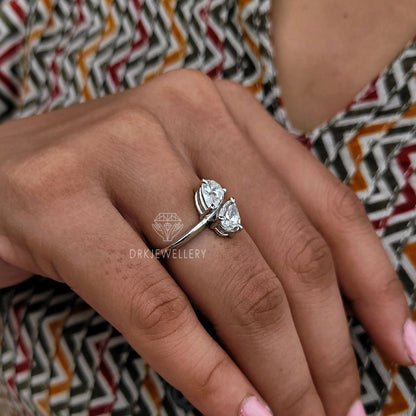 Toi-et-Moi Style Pear Cut Lab Grown Diamond Gold Ring