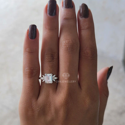 Emerald Cut Cluster Set Lab Grown Diamond Gold Ring