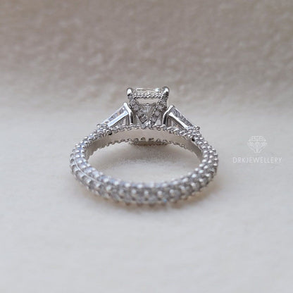 Vintage Inspired Radiant Cut Moissanite Three Stone Gold Ring