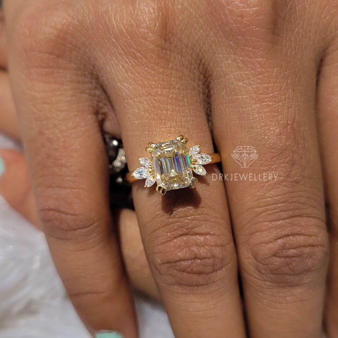 Emerald Cut Cluster Set Moissanite Ring