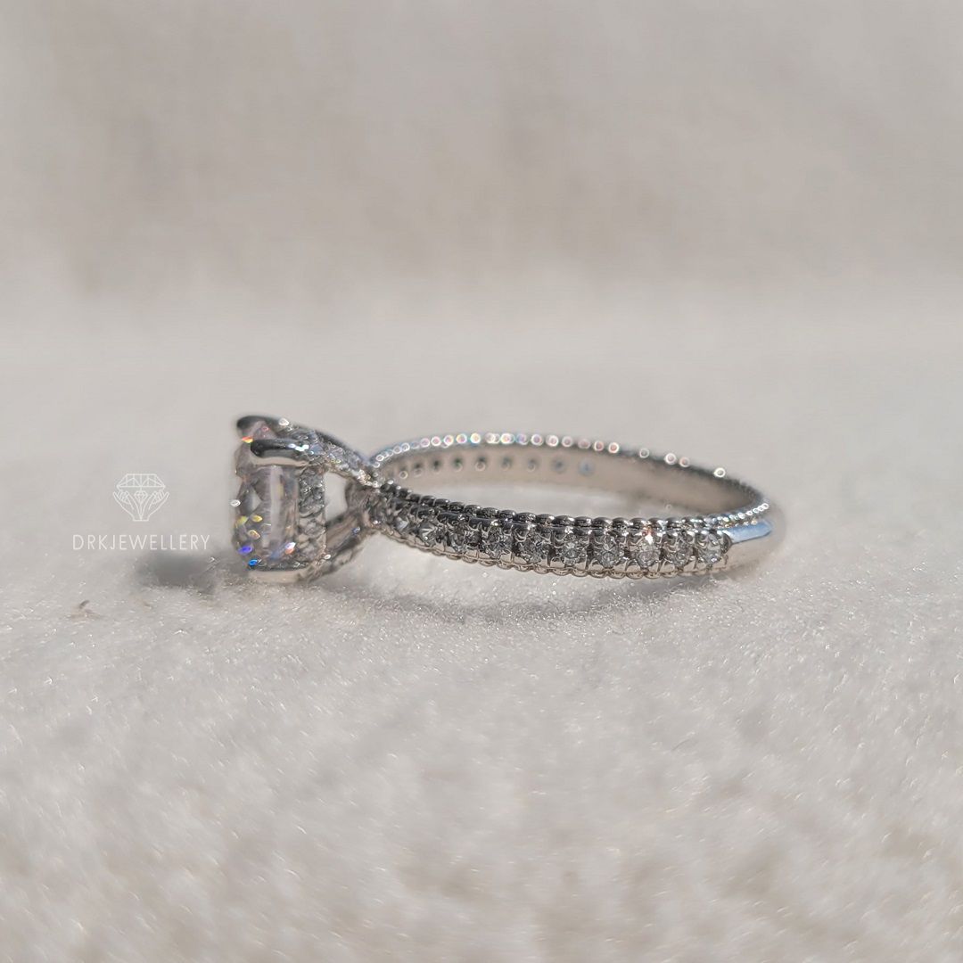 Vintage Inspired Round Cut Hidden Halo Diamond Gold Ring