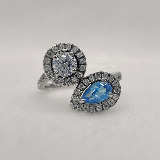 Toi-Et-Moi Pear & Round Halo Bypass Set 14K Gold Ring