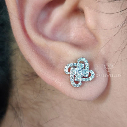 Unique Round Pave Set Lab Diamond Ear Studs In 14K Gold