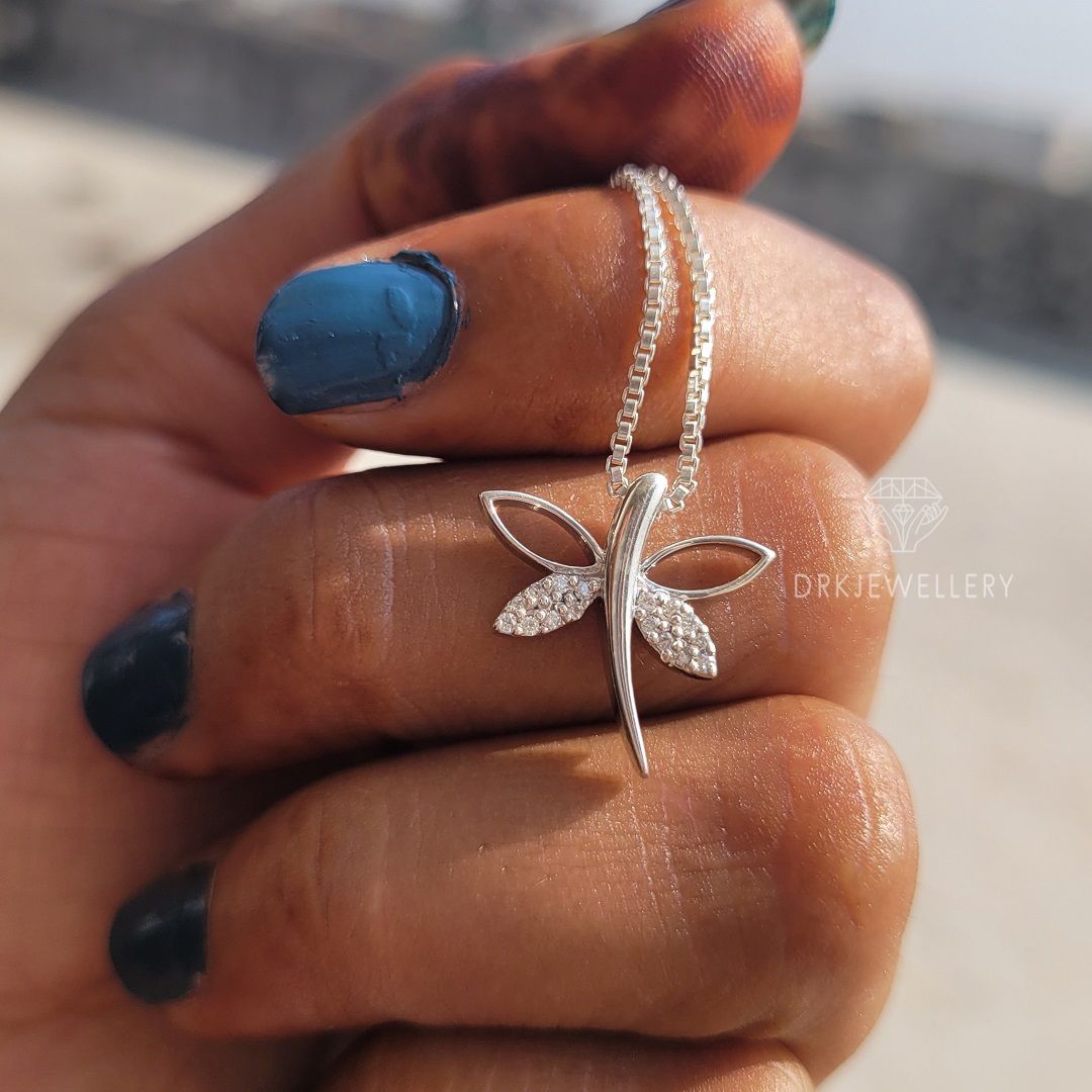 Butterfly Shape Round Cut Lab Grown Diamond 14K Gold Pendant