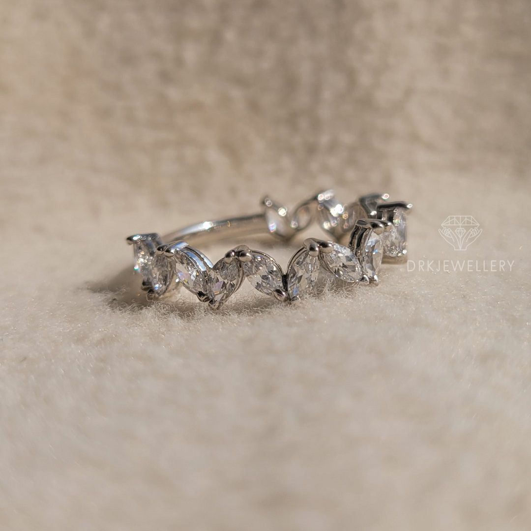 Marquise Cut Lab Grown Diamond ZigZag Style Gold Band