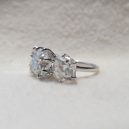 Old European Cushion Cut Moissanite 3 Stone Ring