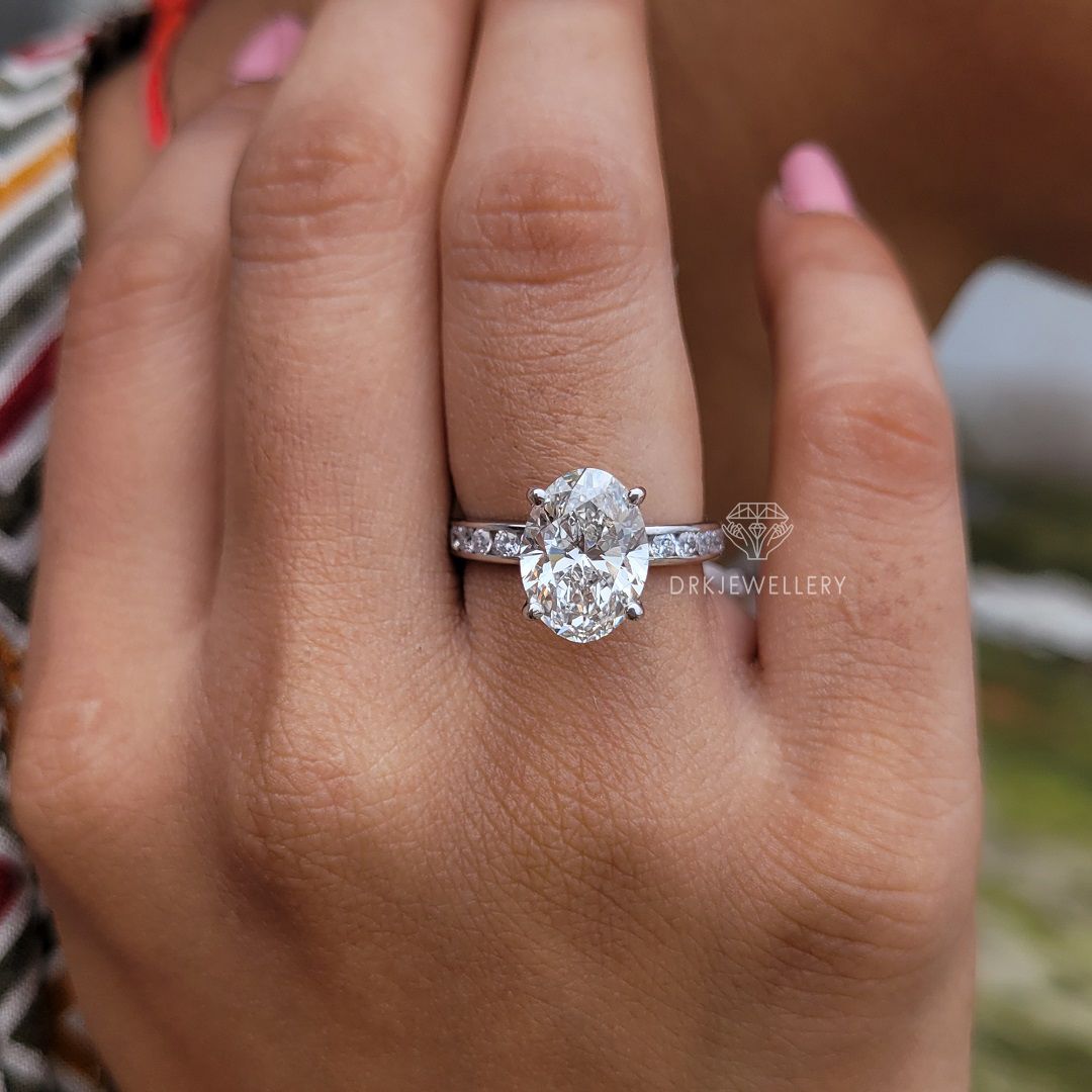 Oval Cut Moissanite Channel Setting Gold Engagement Ring