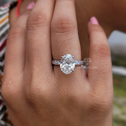 Oval Cut Moissanite Channel Setting Gold Engagement Ring