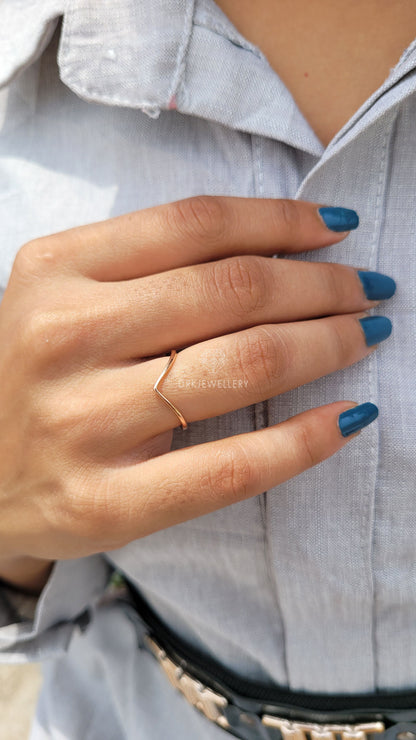 Chevron Style Gold Stackable Gold Wedding Band