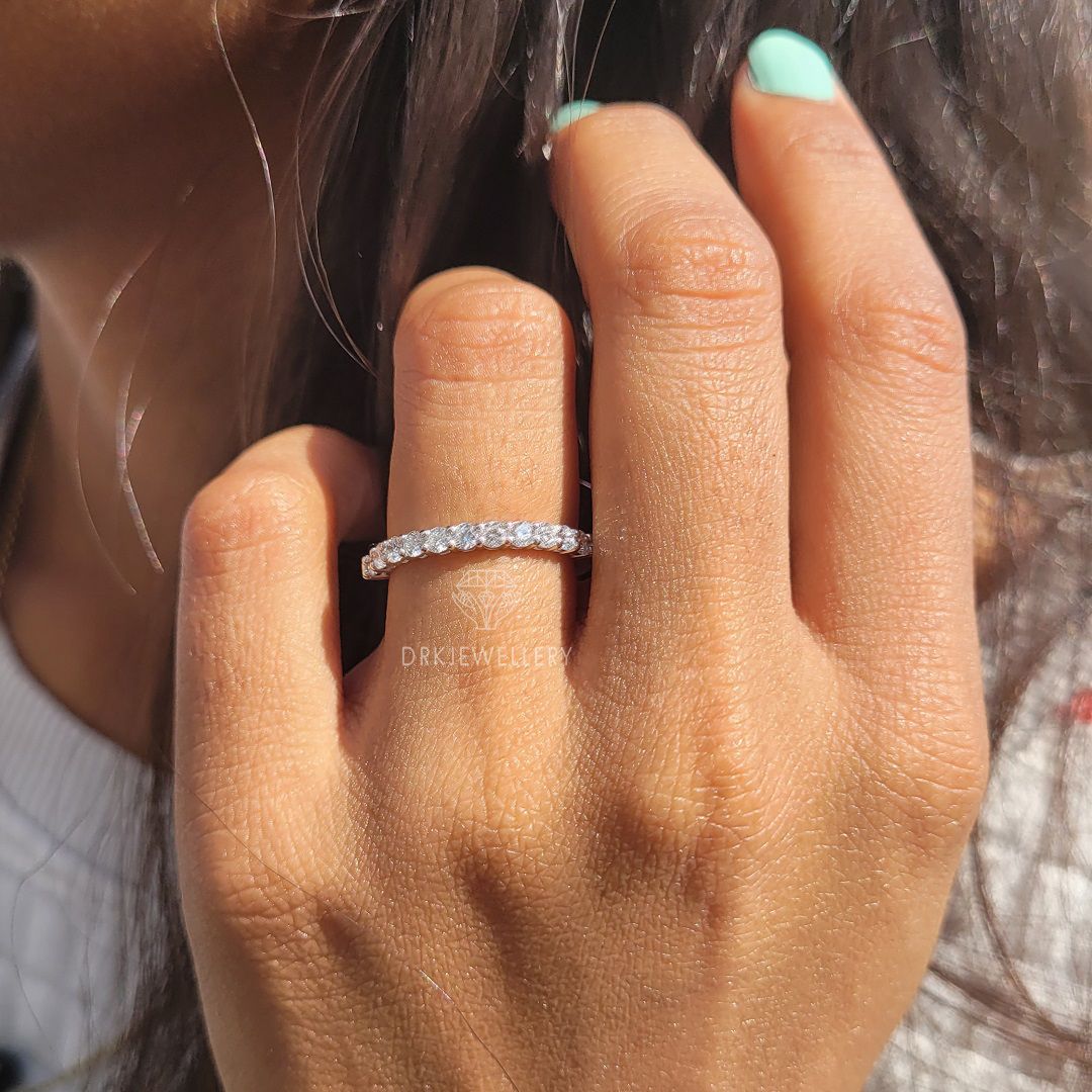 Classy Round Diamond Half Etrenity Gold Wedding Band