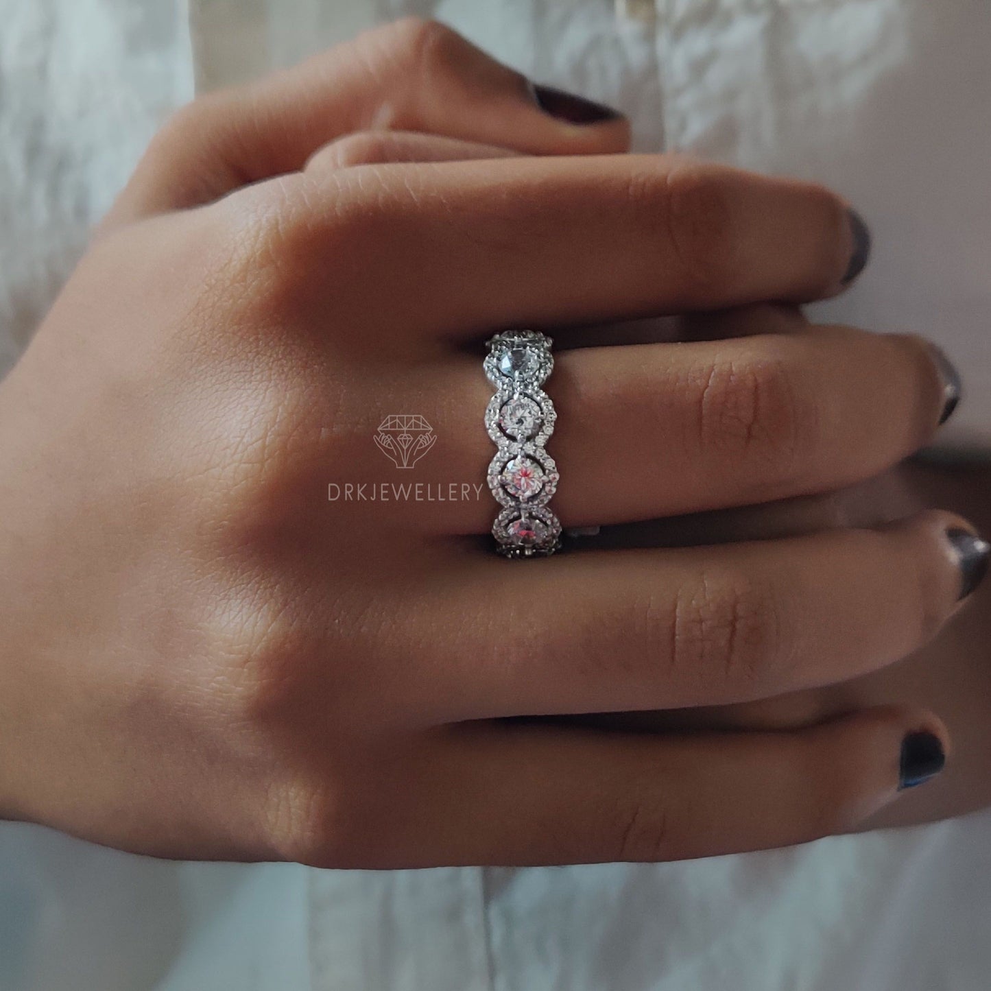Round Cut Halo Moissanite Eternity Gold Wedding Band