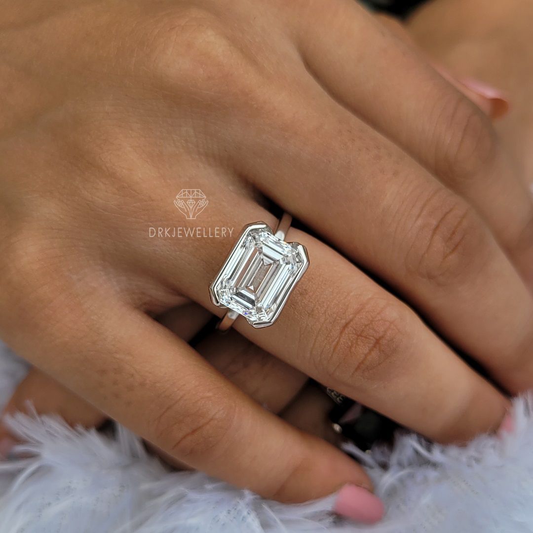 5 Ct East West Emerald Cut Lab Grown Diamond Engagement Ring