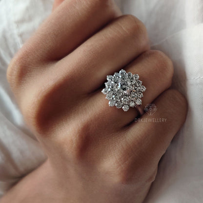 Round Cut Moissanite Cluster Engagement Gold Ring