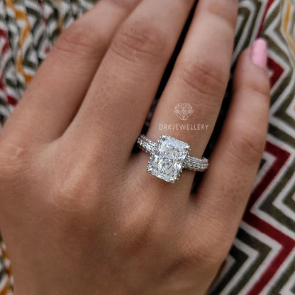 Vintage Style Radiant Cut Hidden Halo Moissanite Ring