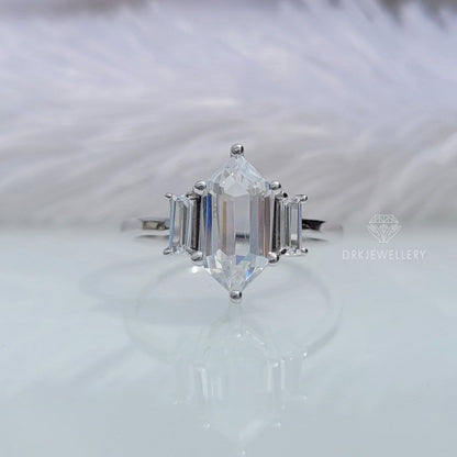 Hexagon Cut Moissanite Three Stone Engagement Ring