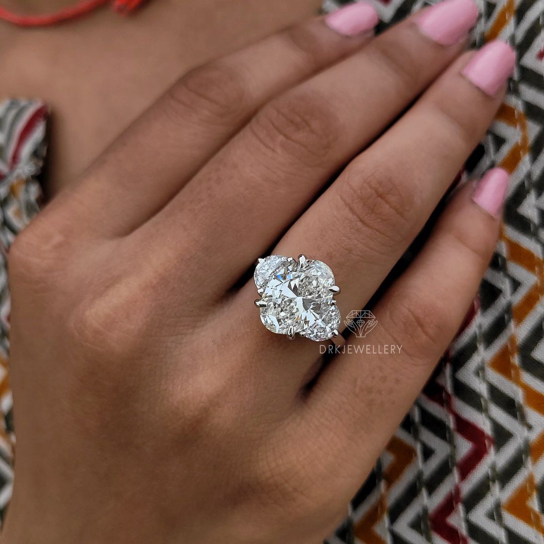 Oval & Half Moon Cut Moissanite Engagement Gold Ring