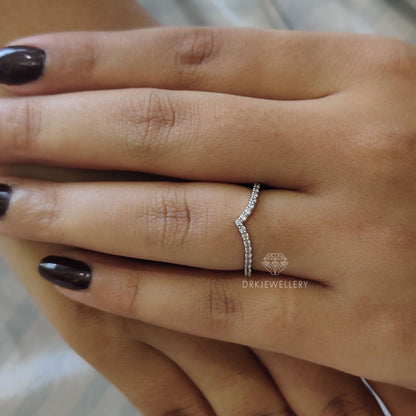 Round Pave Set Lab Grown Chevron Band With 14K Gold