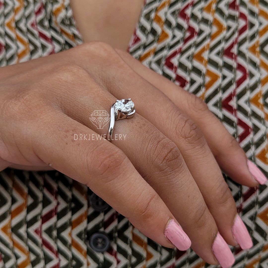 Bypass Style Oval Cut Lab Grown DIamond Engagement 14K Gold Ring